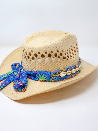 Coastal Cowgirl Natural Straw Hat - Blue - Serei Swim
