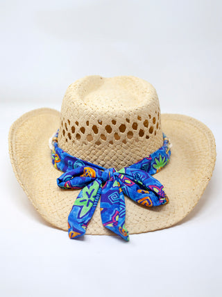 Coastal Cowgirl Natural Straw Hat - Blue - Serei Swim