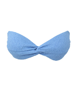 Rotha Blue Twist Front Bandeau Bikini Top on White No Strap