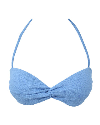 Rotha Blue Twist Front Bandeau Bikini Top on White With Strap