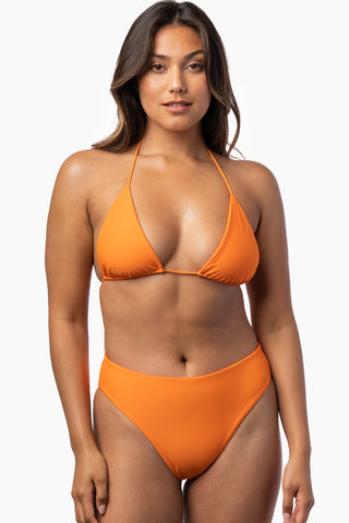 Orange Women's String Triangle Bikini Top, Triangle Swimwear Top