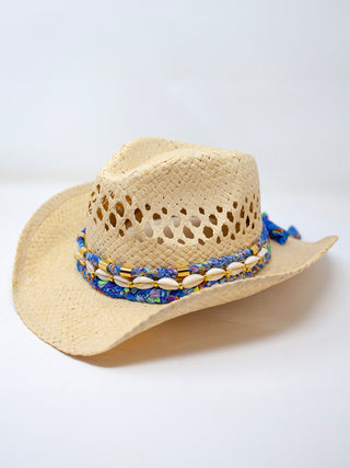 Coastal Cowgirl Natural Straw Hat - Blue - Serei Swim