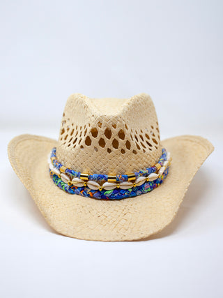 Coastal Cowgirl Natural Straw Hat - Blue - Serei Swim