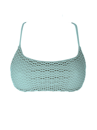 Mesh Blue Criss Cross Back Scoop Neck Bikini Top