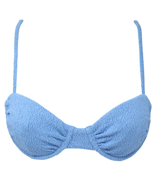 kiri ruched underwire top blue front on white