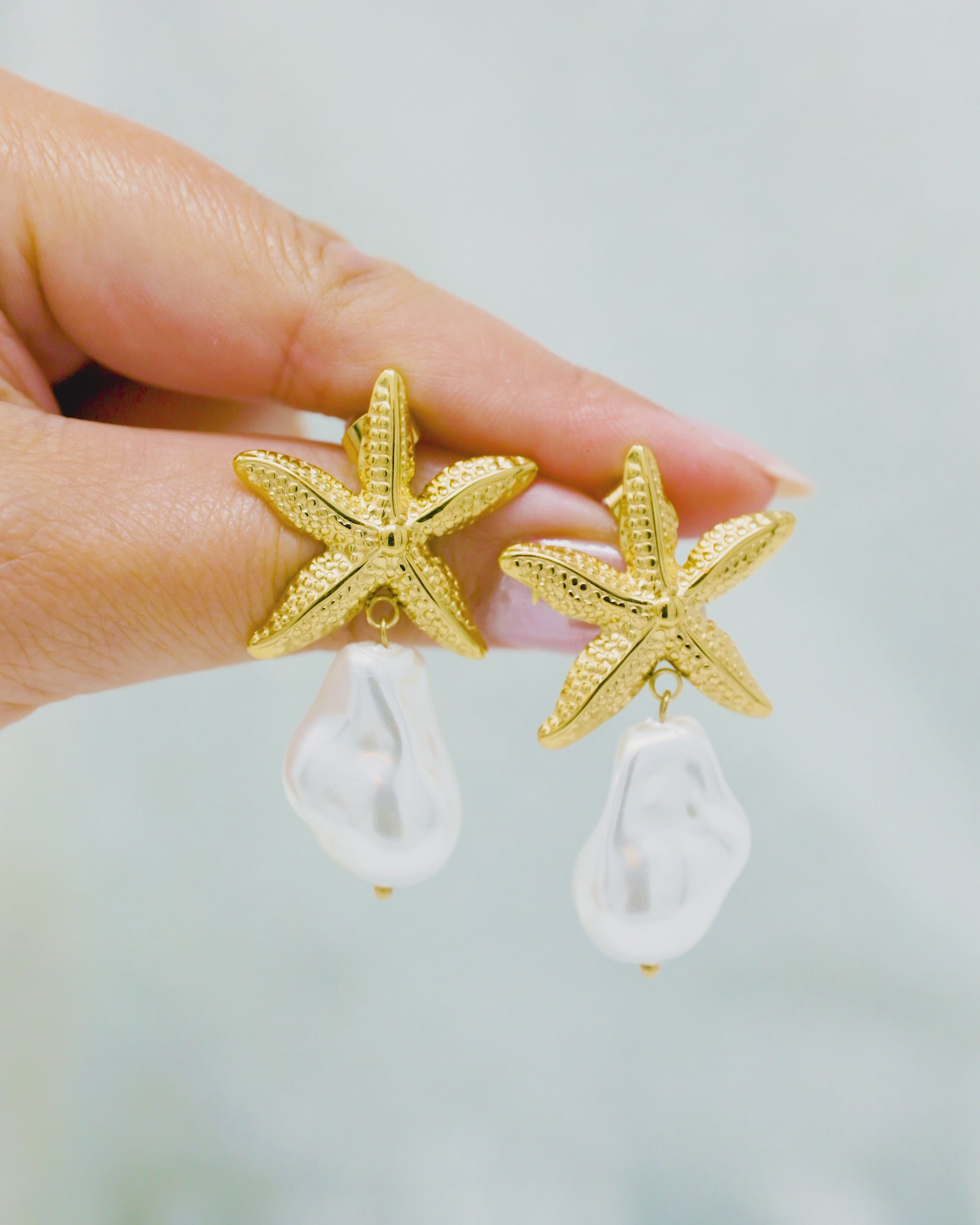 Gold Starfish Pearl Dangle Earrings – Serei Swim