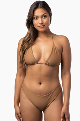 Mocha Brown Coffee Colored Women's String Triangle Bikini Top, Triangle Swimwear Top