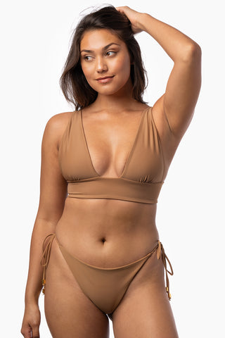 String Bikini bottoms | Adjustable Side Tie Swimwear Bottoms - Brown Mocha Coffee Color Swimwear 