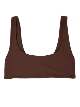 Women's Scoop Neck Bikini Top, Simple Swimwear top - Chocolate